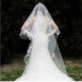 Cheap wholesale bridal mantilla 3m long Soft Tulle Bridal veil with appliqued flowers